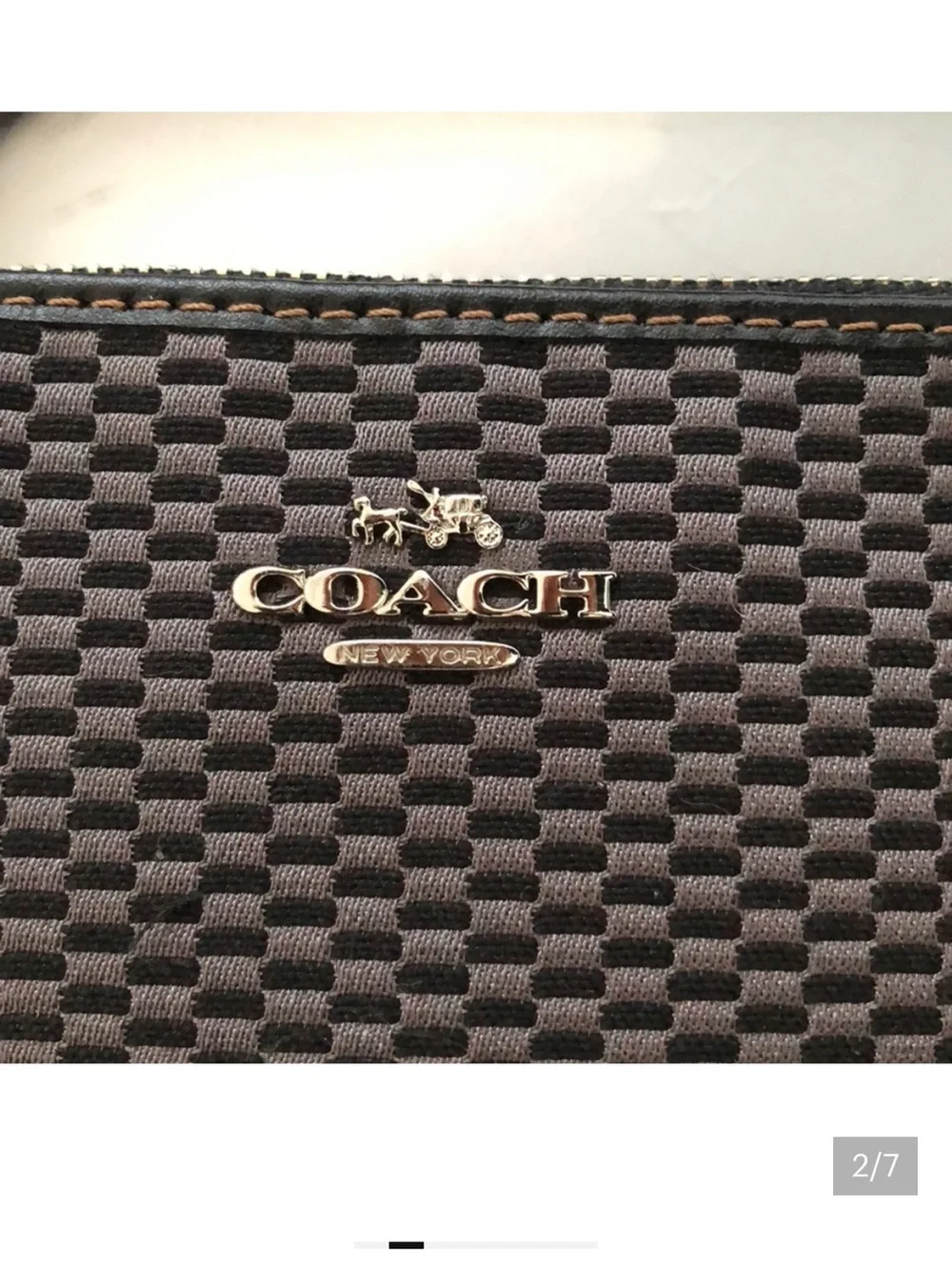 NWT Authentic Coach Black Woven Zip Wristlet with Strap